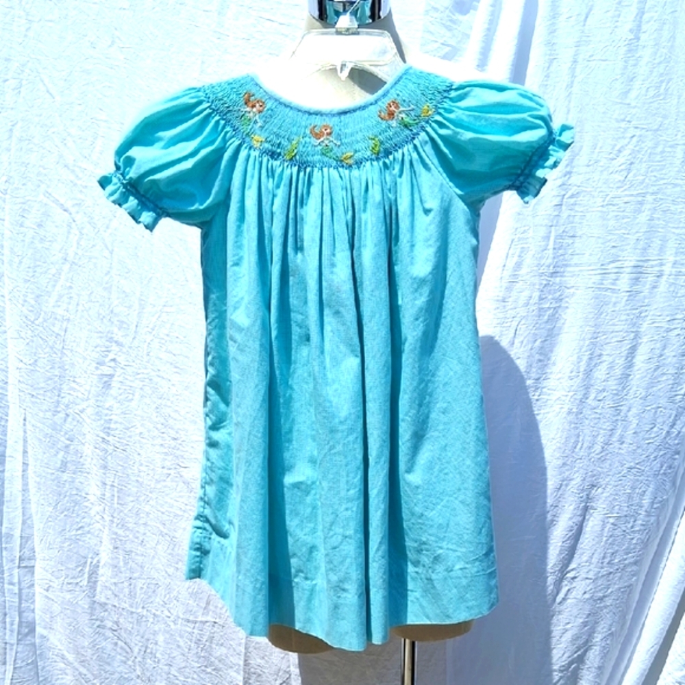 Girl's smocked & embroidered Mermaid dress, short sleeves, sz 4T